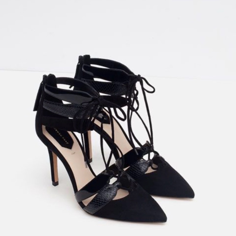 Zara Black Lace-Up Heels - Picture 12 of 16